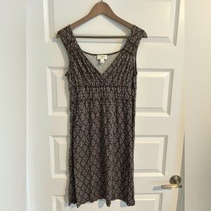 Loft Sun Dress Brown White Geometric Print Size 4